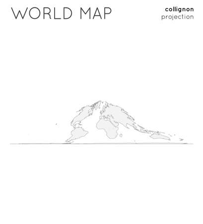 World map. Globe in collignon projection, plain style. Outline vector illustration.のイラスト素材