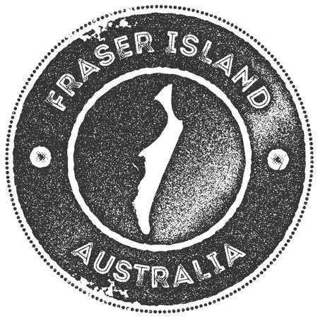 Fraser Island map vintage stamp. Retro style handmade label, badge or element for travel souvenirs. Dark grey rubber stamp with island map silhouette. Vector illustration.のイラスト素材