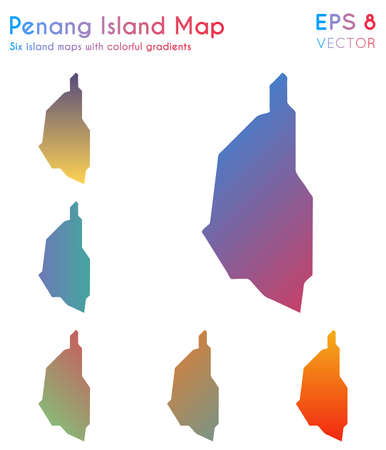 Map of Penang Island with beautiful gradients. Attractive set of Penang Island maps. Shapely vector illustration.のイラスト素材