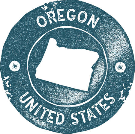 Oregon map vintage stamp. Retro style handmade label, badge or element for travel souvenirs. Blue rubber stamp with us state map silhouette. Vector illustration.のイラスト素材