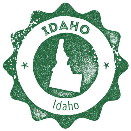 Idaho map vintage stamp. Retro style handmade label, badge or element for travel souvenirs. Dark green rubber stamp with us state map silhouette. Vector illustration.のイラスト素材