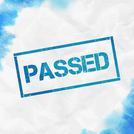 Passed rectangular stamp. Textured turquoise seal with text, watercolor style. Vector illustration.のイラスト素材