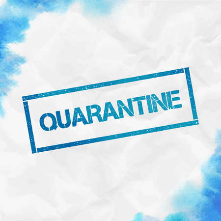 Quarantine rectangular stamp. Textured turquoise seal with text, watercolor style. Vector illustration.のイラスト素材