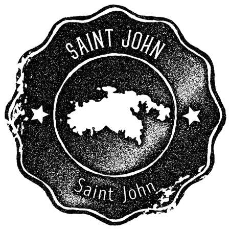 Saint John map vintage stamp. Retro style handmade label, badge or element for travel souvenirs. Black rubber stamp with island map silhouette. Vector illustration.のイラスト素材