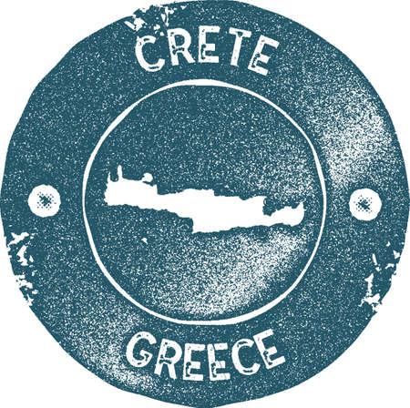 Crete map vintage stamp. Retro style handmade label, badge or element for travel souvenirs. Blue rubber stamp with island map silhouette. Vector illustration.のイラスト素材