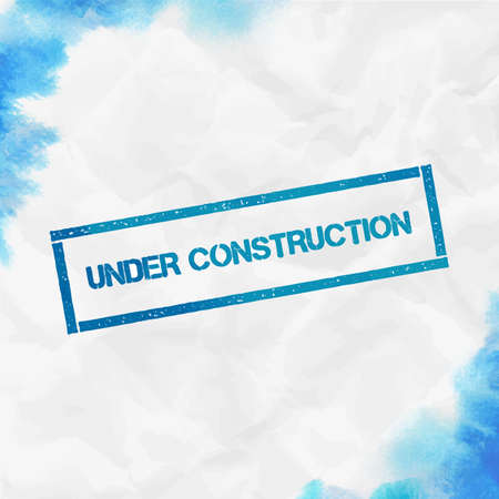 Under Construction rectangular stamp. Textured turquoise seal with text, watercolor style. Vector illustration.のイラスト素材