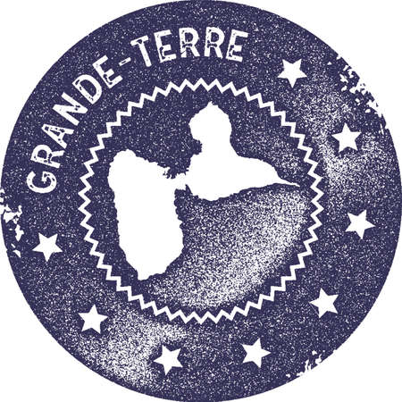 Grande-Terre map vintage stamp. Retro style handmade label, badge or element for travel souvenirs. Deep purple rubber stamp with island map silhouette. Vector illustration.のイラスト素材