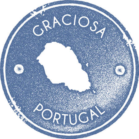 Graciosa map vintage stamp. Retro style handmade label, badge or element for travel souvenirs. Light blue rubber stamp with island map silhouette. Vector illustration.のイラスト素材