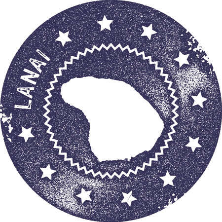 Lanai map vintage stamp. Retro style handmade label, badge or element for travel souvenirs. Deep purple rubber stamp with island map silhouette. Vector illustration.のイラスト素材