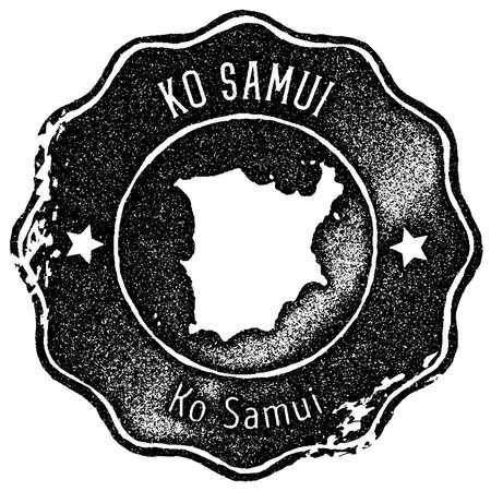 Ko Samui map vintage stamp. Retro style handmade label, badge or element for travel souvenirs. Black rubber stamp with island map silhouette. Vector illustration.のイラスト素材