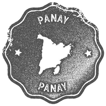 Panay map vintage stamp. Retro style handmade label, badge or element for travel souvenirs. Grey rubber stamp with island map silhouette. Vector illustration.のイラスト素材