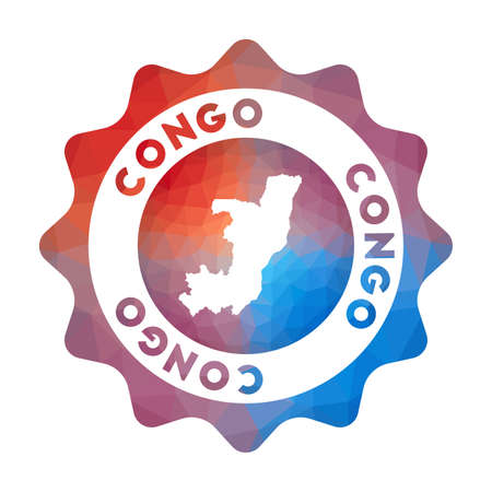 Congo   in geometric style. Multicolored polygonal Congo rounded sign with map for your infographics.のイラスト素材