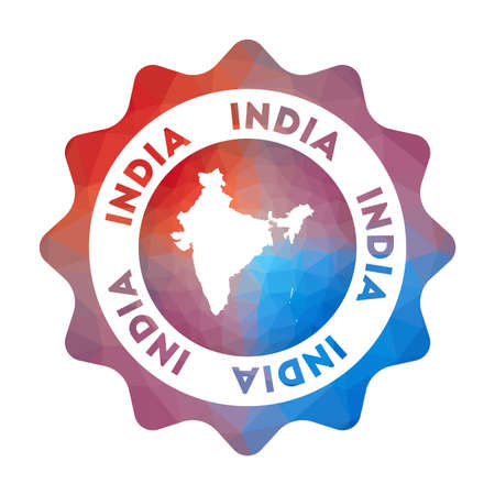 India   in geometric style. Multicolored polygonal India rounded sign with map for your infographics.のイラスト素材