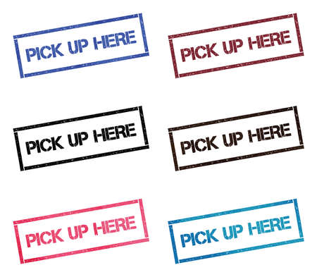 Pick up here rectangular stamp collection. Textured seals with text isolated on white backgound. Stamps in turquoise, red, blue, black and sepia colors. Colourful watercolor style vector illustration.のイラスト素材