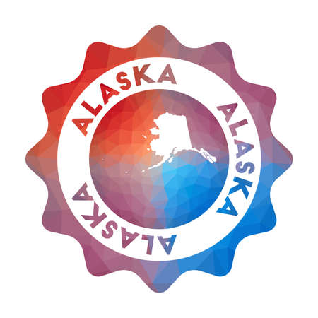Alaska   in geometric style. Multicolored polygonal Alaska rounded sign with map for your infographics.のイラスト素材