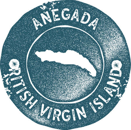 Anegada map vintage stamp. Retro style handmade label, badge or element for travel souvenirs. Blue rubber stamp with island map silhouette. Vector illustration.のイラスト素材