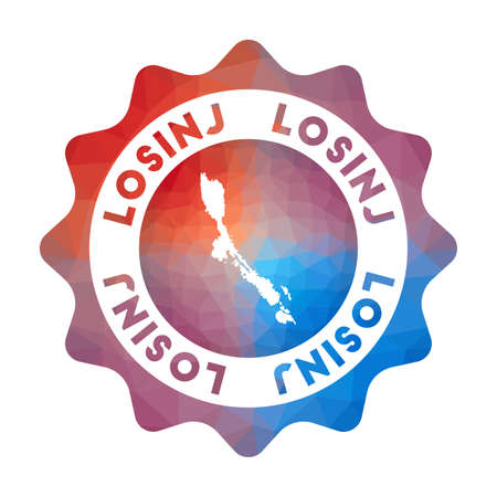 Losinj low poly Colorful gradient travel of the island in geometric style. Multicolored polygonal Losinj rounded sign with map for your infographics.のイラスト素材