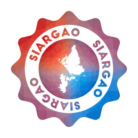 Siargao low poly  Colorful gradient travel of the island in geometric style. Multicolored polygonal Siargao rounded sign with map for your infographics.のイラスト素材