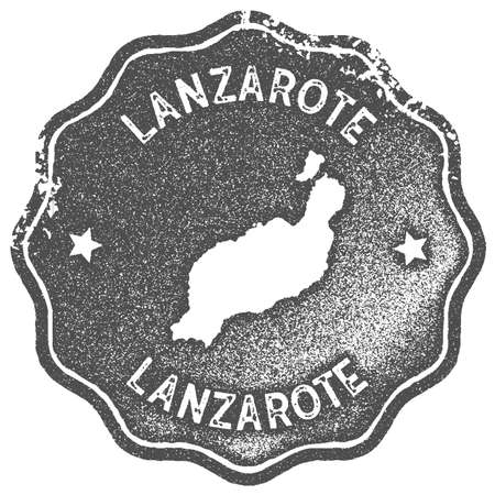 Lanzarote map vintage stamp. Retro style handmade label, badge or element for travel souvenirs. Grey rubber stamp with island map silhouette. Vector illustration.のイラスト素材