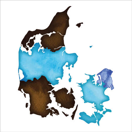 Map of Denmark. Colourful watercolor Denmark map. Energetic country vector illustration.のイラスト素材