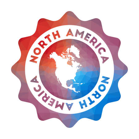 North America low poly   Colorful gradient travel  of the continent in geometric style. Multicolored polygonal North America rounded sign with map for your infographics.のイラスト素材