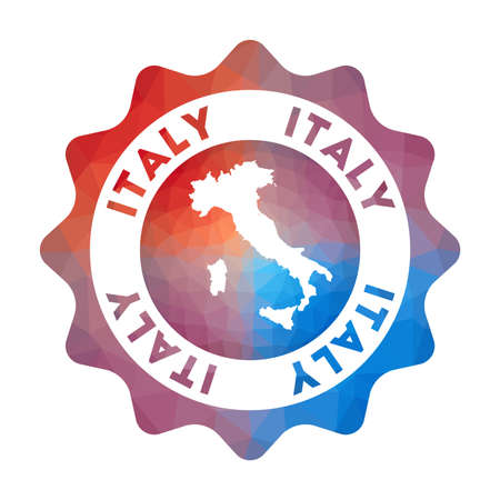 Italy low poly of the country in geometric style. Multicolored polygonal Italy rounded sign with map for your infographics.のイラスト素材