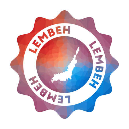 Lembeh low poly   of the island in geometric style. Multicolored polygonal Lembeh rounded sign with map for your infographics.のイラスト素材
