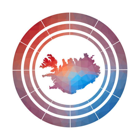 Iceland badge.   Multicolored Iceland rounded sign with map in geometric style for your infographics.のイラスト素材