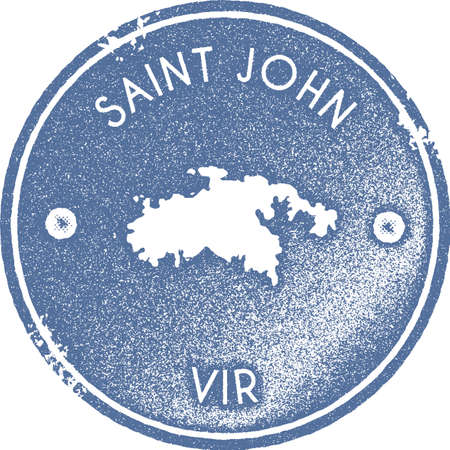 Saint John map vintage stamp. Retro style handmade label, badge or element for travel souvenirs. Light blue rubber stamp with island map silhouette. Vector illustration.のイラスト素材