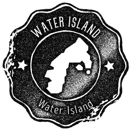 Water Island map vintage stamp. Retro style handmade label, badge or element for travel souvenirs. Black rubber stamp with island map silhouette. Vector illustration.のイラスト素材