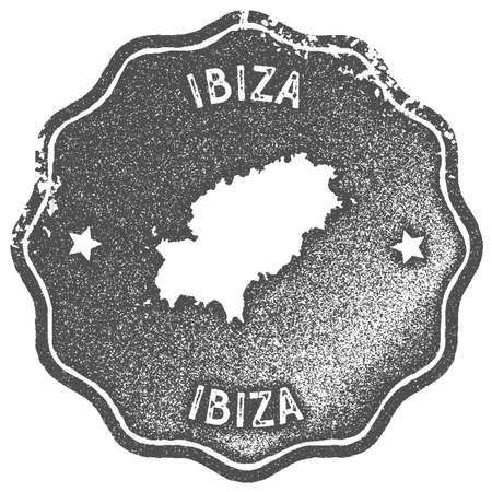 Ibiza map vintage stamp. Retro style handmade label, badge or element for travel souvenirs. Grey rubber stamp with island map silhouette. Vector illustration.のイラスト素材