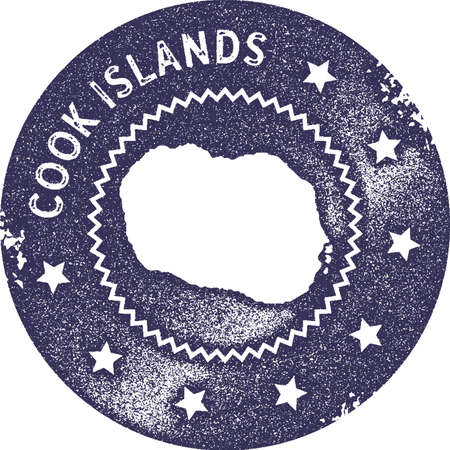 Cook Islands map vintage stamp. Retro style handmade label, badge or element for travel souvenirs. Deep purple rubber stamp with island map silhouette. Vector illustration.のイラスト素材