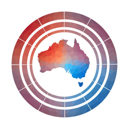 Australia badge.  Multicolored Australia rounded sign with map in geometric style for your infographics.のイラスト素材