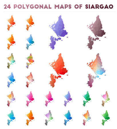 Set of vector polygonal maps of Siargao. Bright gradient map of island in low poly style. Multicolored Siargao map in geometric style for your infographics.のイラスト素材