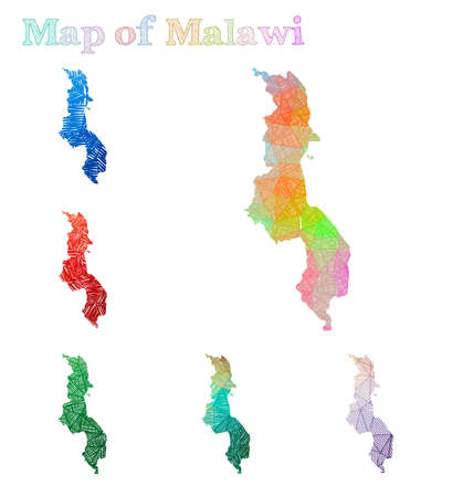 Hand-drawn map of Malawi. Colorful country shape. Sketchy Malawi maps collection. Vector illustration.のイラスト素材