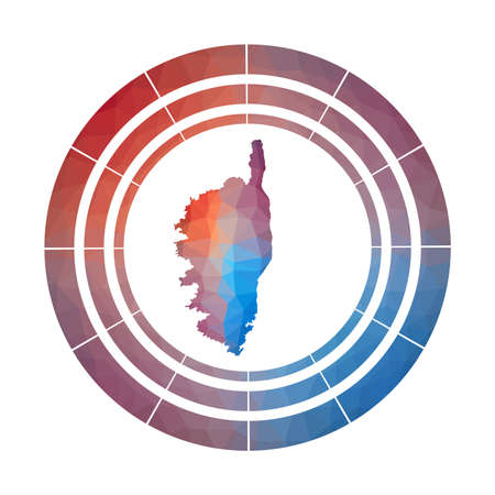 Corsica badge. Multicolored Corsica rounded sign with map in geometric style for your infographics.のイラスト素材