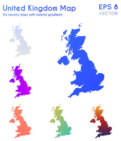 Map of United Kingdom with beautiful gradients. Adorable set of United Kingdom maps. Curious vector illustration.のイラスト素材