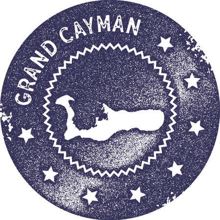 Grand Cayman map vintage stamp. Retro style handmade label, badge or element for travel souvenirs. Deep purple rubber stamp with island map silhouette. Vector illustration.のイラスト素材