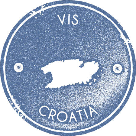 Vis map vintage stamp. Retro style handmade label, badge or element for travel souvenirs. Light blue rubber stamp with island map silhouette. Vector illustration.のイラスト素材