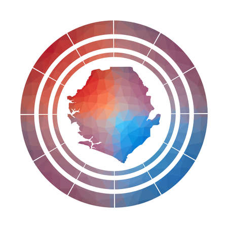 Sierra Leone badge. Bright gradient   of country in low poly style. Multicolored Sierra Leone rounded sign with map in geometric style for your infographics.のイラスト素材