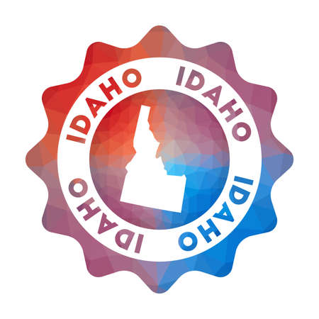 Idaho  in geometric style. Multicolored polygonal Idaho rounded sign with map for your infographics.のイラスト素材