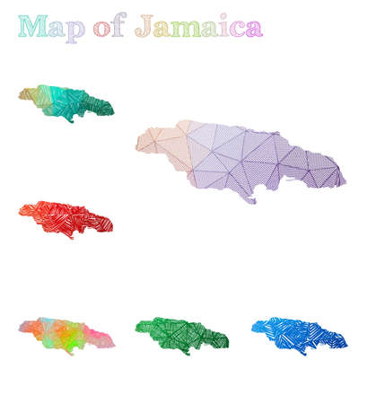 Hand-drawn map of Jamaica. Colorful country shape. Sketchy Jamaica maps collection. Vector illustration.のイラスト素材