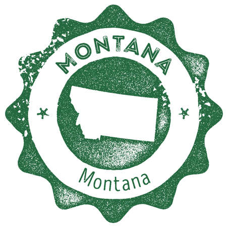Montana map vintage stamp. Retro style handmade label, badge or element for travel souvenirs. Dark green rubber stamp with us state map silhouette. Vector illustration.のイラスト素材