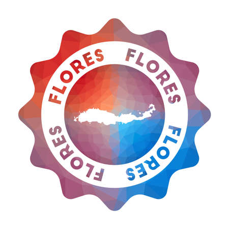 Flores low poly logo. Colorful gradient travel logo of the island in geometric style. Multicolored polygonal Flores rounded sign with map for your infographics.のイラスト素材