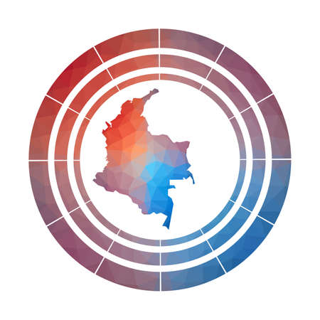 Colombia badge. Bright gradient logo of country in low poly style. Multicolored Colombia rounded sign with map in geometric style for your infographics.のイラスト素材