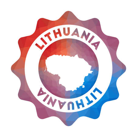 Lithuania low poly logo. Colorful gradient travel logo of the country in geometric style. Multicolored polygonal Lithuania rounded sign with map for your infographics.のイラスト素材