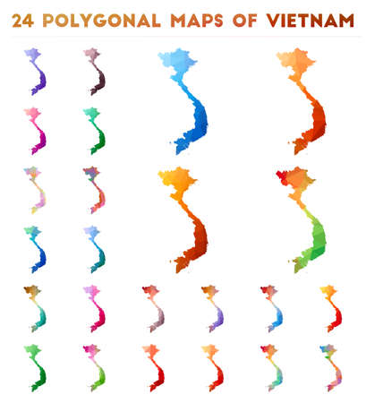 Set of vector polygonal maps of Vietnam. Bright gradient map of country in low poly style. Multicolored Vietnam map in geometric style for your infographics.のイラスト素材
