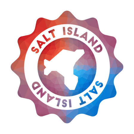 Salt Island low poly logo. Colorful gradient travel logo of the island in geometric style. Multicolored polygonal Salt Island rounded sign with map for your infographics.のイラスト素材