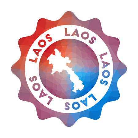 Laos low poly logo. Colorful gradient travel logo of the country in geometric style. Multicolored polygonal Laos rounded sign with map for your infographics.のイラスト素材