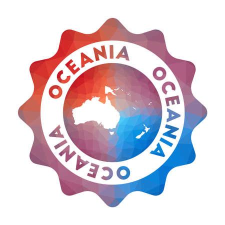 Oceania low poly logo. Colorful gradient travel logo of the continent in geometric style. Multicolored polygonal Oceania rounded sign with map for your infographics.のイラスト素材